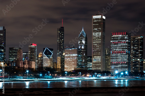 Plakat na papierze fotorealistycznym Panoramę nocy chicago