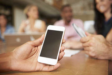 Sticker - Mobile Phone Being Used By Architect In Meeting