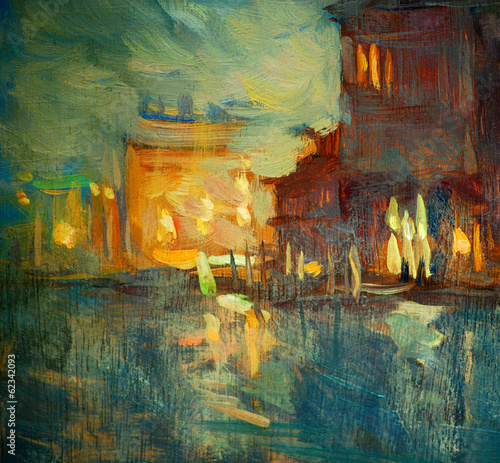 Obraz na płótnie canvas Noc do Wenecji, obraz olejny na płótnie, ilustracja