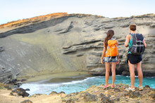 Hikers - Travel Couple Tourists Hiking On Hawaii
