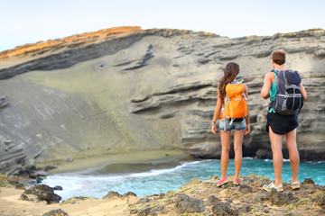 Wall Mural - Hikers - travel couple tourists hiking on Hawaii