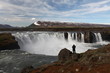 Godafoss waterfalls with mountain in Iceland