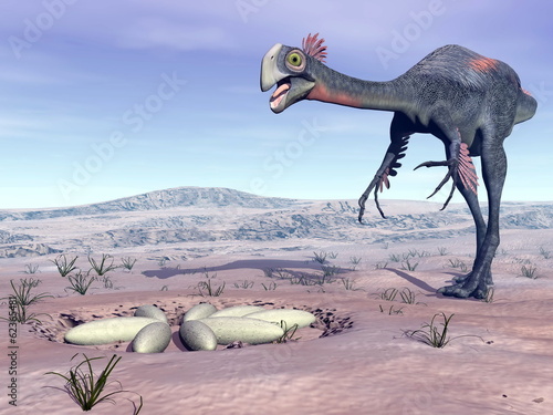 Nowoczesny obraz na płótnie Female gigantoraptor going to its nest - 3D render