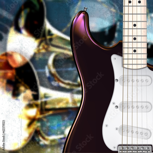 Obraz na płótnie canvas czteroczęściowy "tetraptyk" Streszczenie grunge jazz rock tło z gitara elektryczna