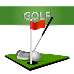 Poster - golf ball club and green grass emblem