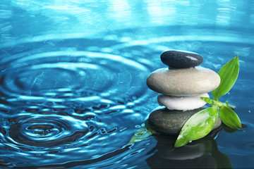 Balanced stones in water