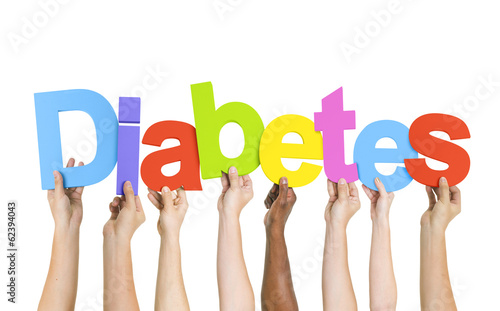 Fotomural Multiethnic Group of Diverse People Holding Word Diabetes