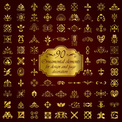Wall Mural - 90 Ornamental elements for design and page decoration in gold