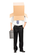 Wall Mural - Businessman with a carton box on his head