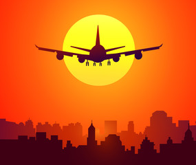 Wall Mural - City Sunset & Afternoon Flight-Vector