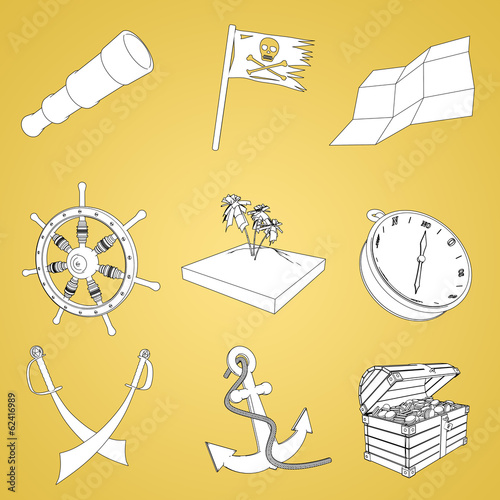 Plakat na papierze fotorealistycznym 3d iconset piraten kontury