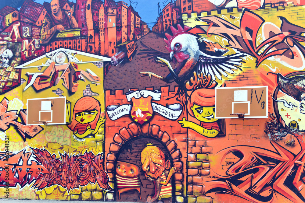 Great Graffiti Wall With Red Basketball Boards In Belgrade Wall Mural Gavran333