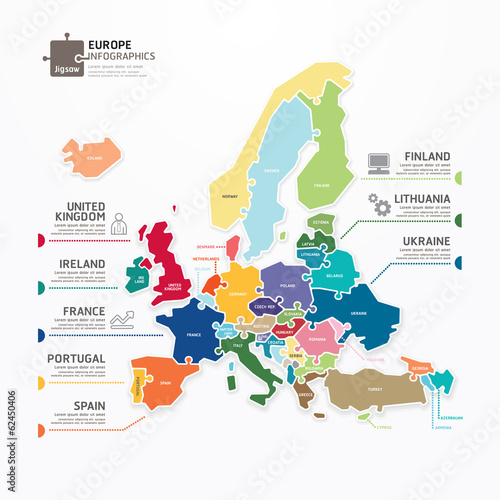 Board z aluminiowym obramowaniem Europa mapę plansza szablon układanki koncepcja baner. 