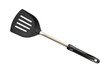 Black plastic spatula front on white background.