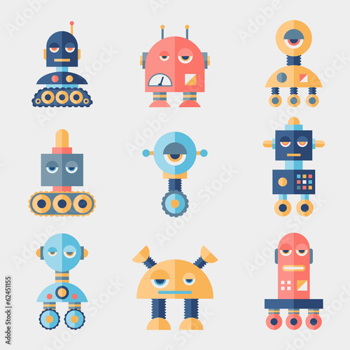 Board z aluminiowym obramowaniem Zestaw robotów w stylu płaski.