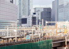 Railway With Skyline In Tokyo