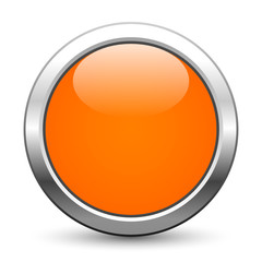 Wall Mural - Orangener metallischer Knopf mit Textfreiraum
