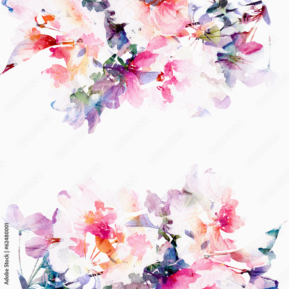 Floral watercolor background. Roses. - obrazy, fototapety, plakaty 