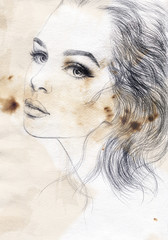 Canvas Print - Beautiful woman face. watercolor illustration