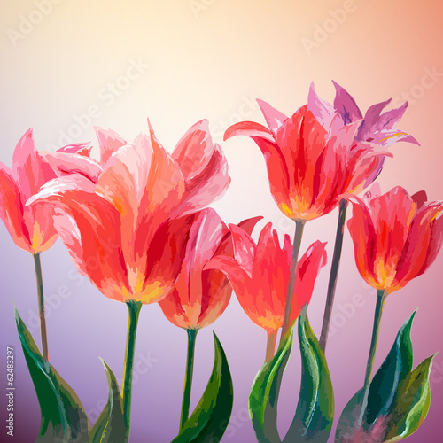 Naklejka - mata magnetyczna na lodówkę Tulips. Spring flowers invitation template card