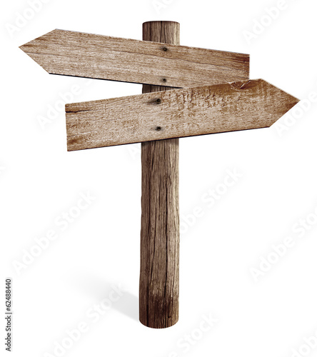 Old wooden road sign with l...