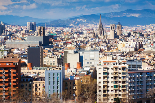Board z aluminiowym obramowaniem Dzień widok z Barcelony z Montjuic