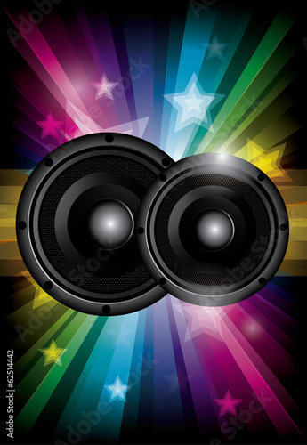 Plakat na papierze fotorealistycznym Ulotka disco club z czarnymi głośnikami