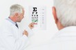 © WavebreakMediaMicro - Pediatrician ophthalmologist with senior patient pointing at