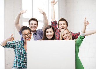 Canvas Print - students at school with blank white board