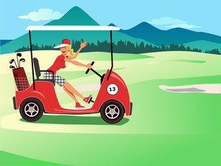 Woman driving a golf cart