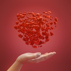 Leinwandbilder - Cloud of hearts in woman hands.Concept for valentine's day