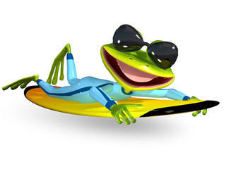 Sticker - green frog on a surfboard