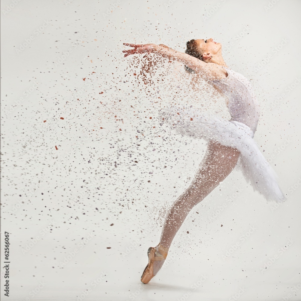 Young ballerina dancer in tutu performing on pointes - obrazy, fototapety, plakaty 