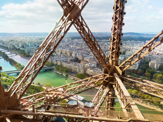 Wall Mural - View of Seine river from Eiffel Tower elevator, Paris, France
