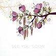 see you soon - postcard with branch in bloom