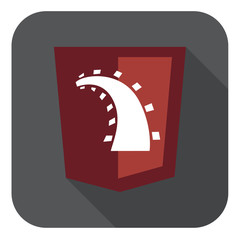 Wall Mural - vector round icon of web shield with ruby rails road - isolated