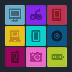 Wall Mural - Electronics web icons set. Color buttons.