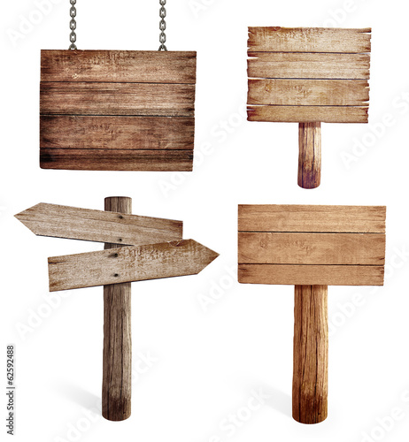 Cuadros en Lienzo Old wooden road signs set isolated