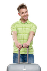 Wall Mural - Half-length portrait of man with travel suitcase