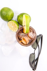 Wall Mural - Cola drinks, sunglasses, lime and ice cubes