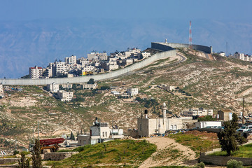 Palestinian town behind separation wall in Israel.