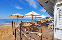 Outdoor Terrace Cafe On Sand Beach, Portugal