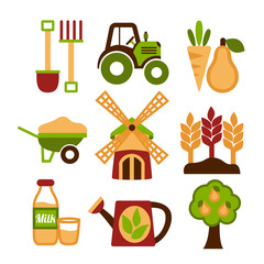 Wall Mural - Farming Harvesting and Agriculture Icons Set