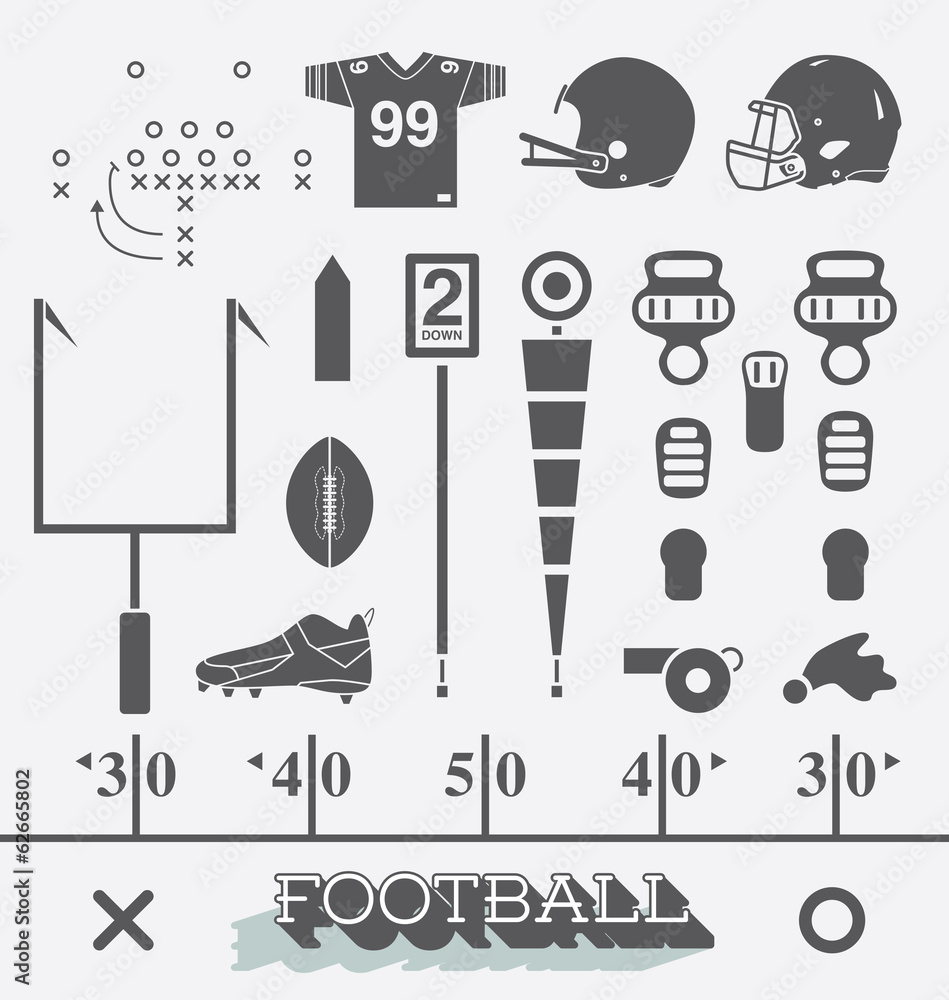 Vector Set: Football Equipment Icons and Symbols - obrazy, fototapety, plakaty 
