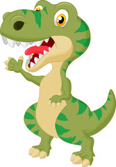 Fototapete - Cute tyrannosaurus cartoon waving hand