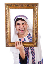 Arab With Picture Frame On White