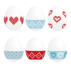 Wall Mural - Cute set of painted easter eggs, knitted design, vector