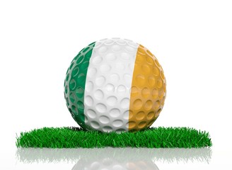 Sticker - Golf ball with flag of Ireland on green grass