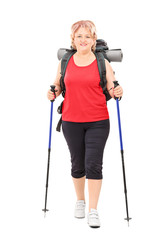 Sticker - Female hiker isolated on white background