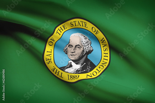 Fotografía Series of ruffled flags of US states. State of Washington.